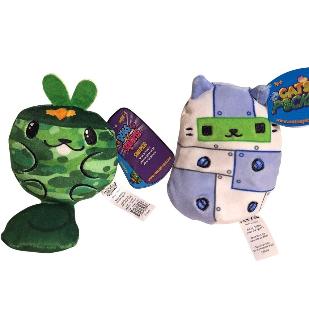 Cyborg Cat 505 Dogs vs Squirls 021 Sniper Cats Vs Pickles Beanie Plush Lot
